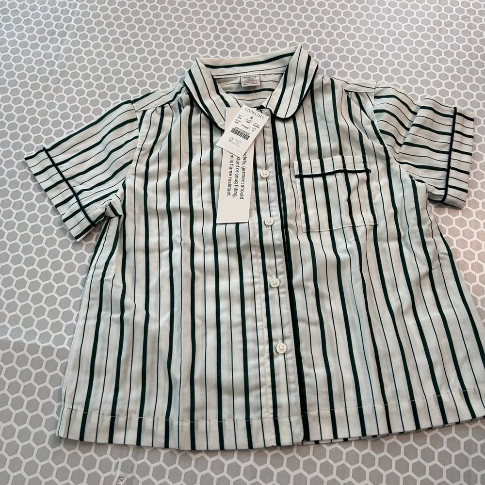 NWT J. Crew Kids Green and White Striped Pajama Set Size M (8-9)